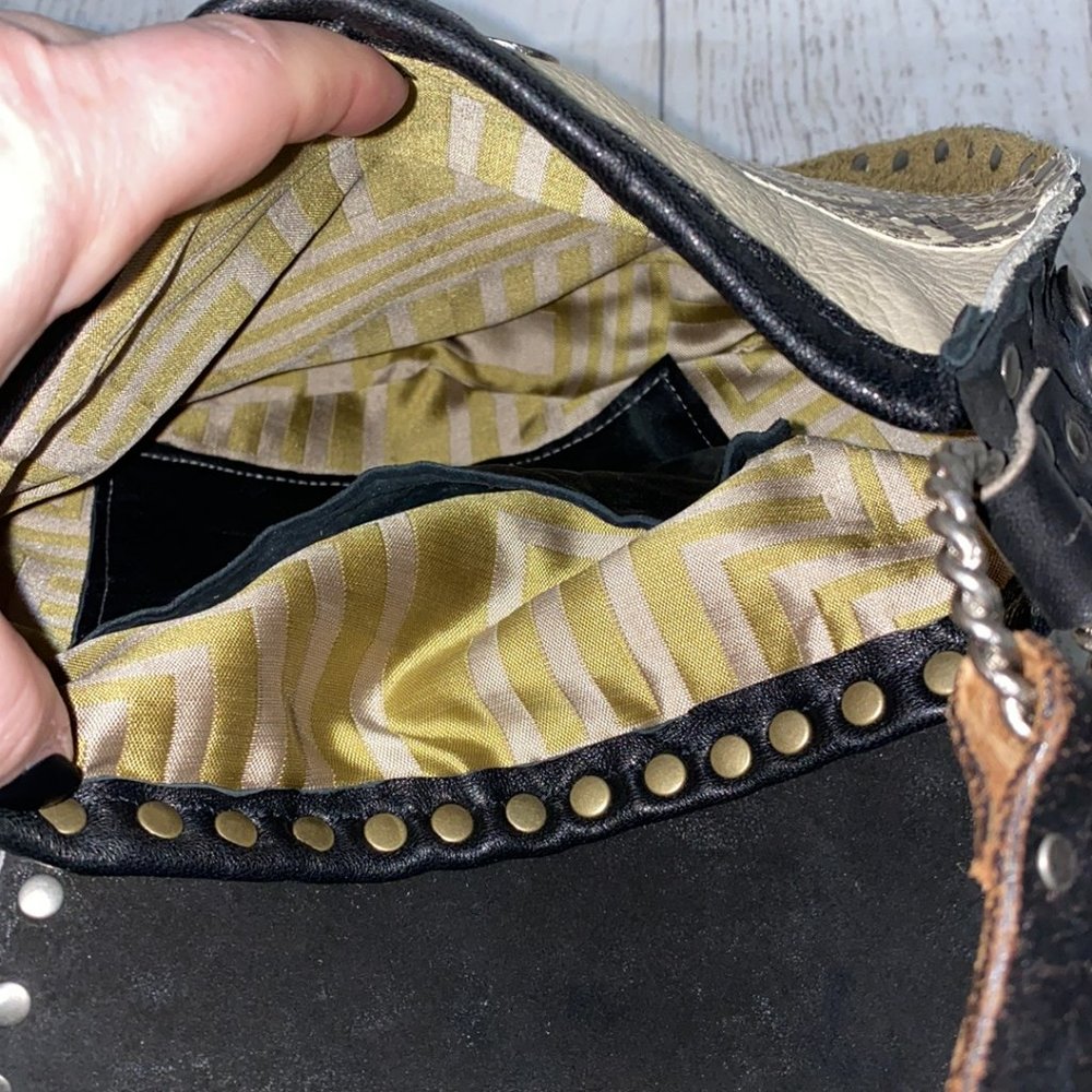 *Ransack Leather Upcycled Handmade Camo Snakeskin Crossbody Purse Saddle Bag - Picture 10 of 11